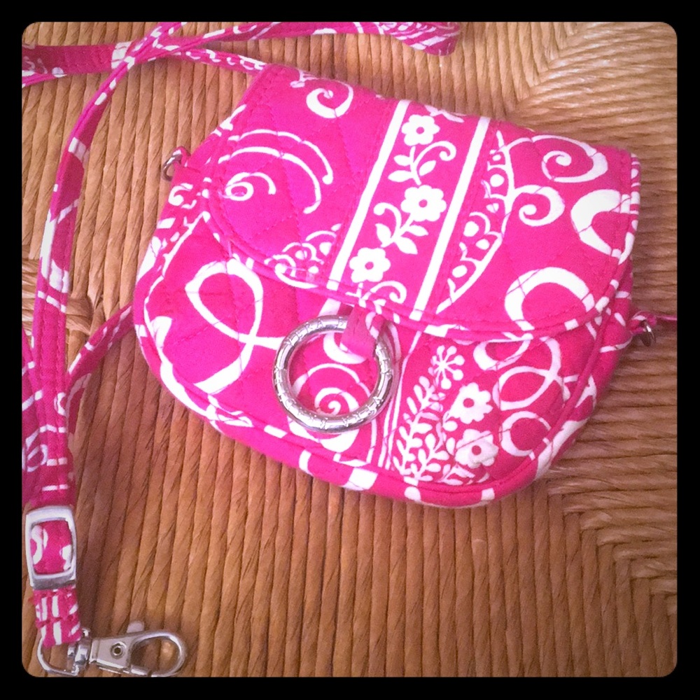 Vera Bradley Pink/White Wallet W/Detachable Strap